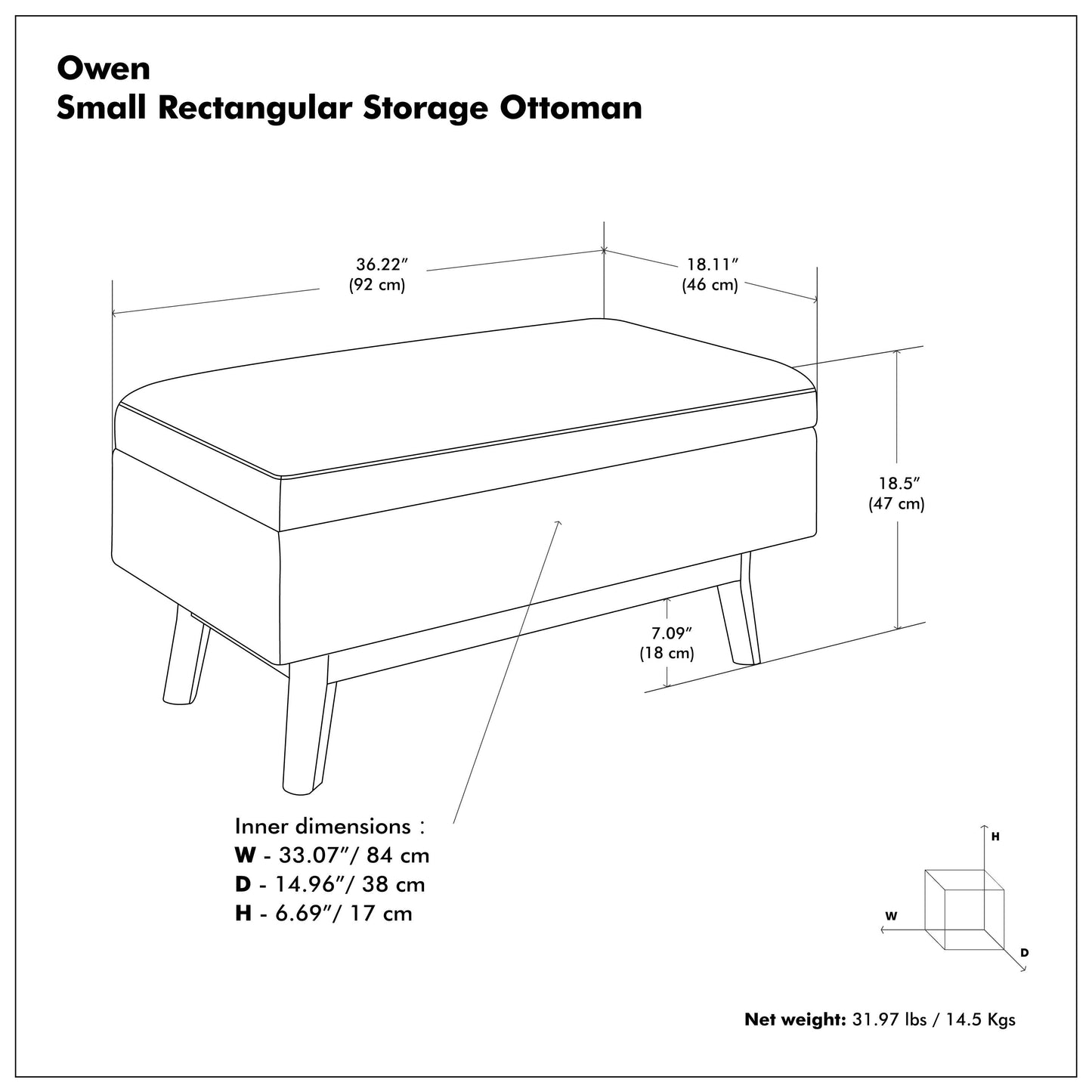 Distressed Chestnut Brown Distressed Vegan Leather | Owen Small Rectangular Storage Ottoman in Distressed Vegan Leather