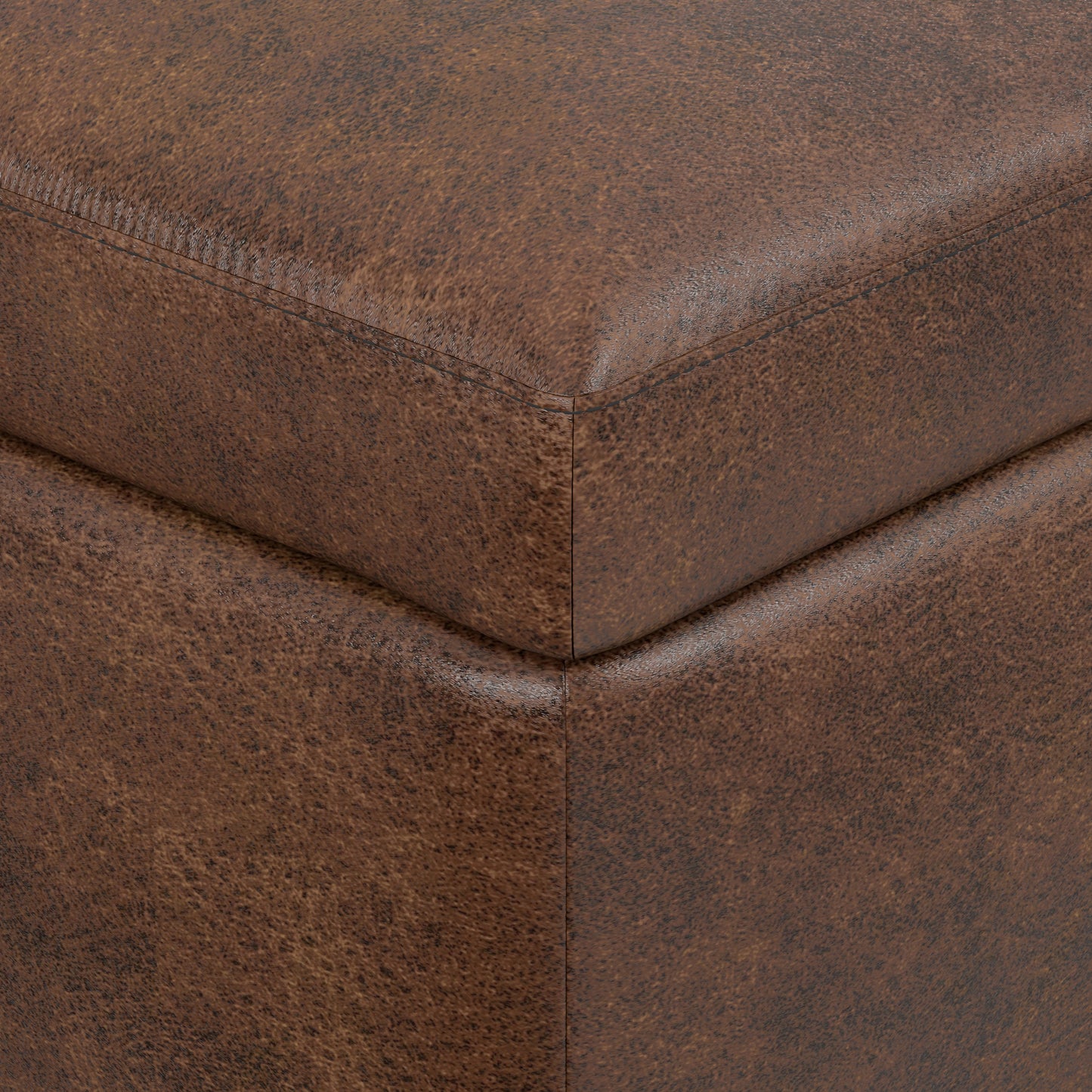Distressed Chestnut Brown Distressed Vegan Leather | Owen Small Rectangular Storage Ottoman in Distressed Vegan Leather