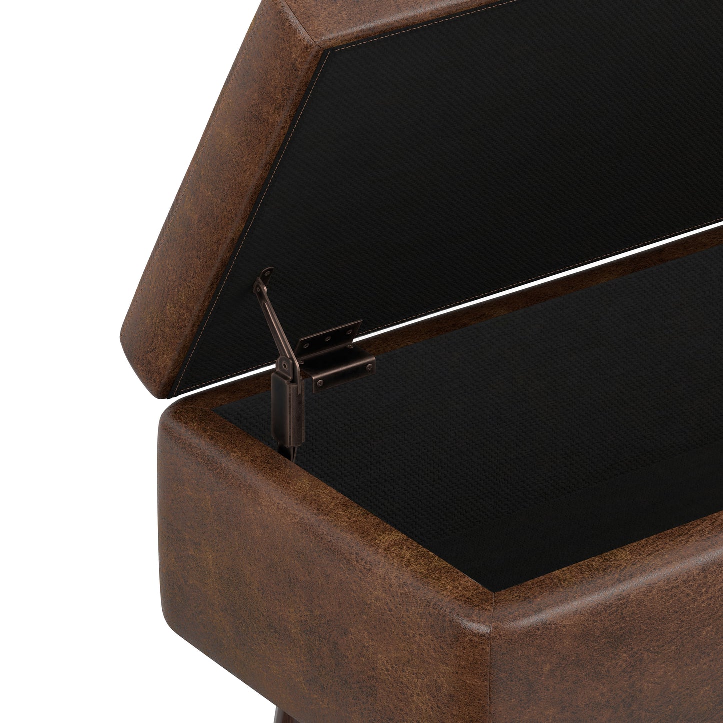 Distressed Chestnut Brown Distressed Vegan Leather | Owen Small Rectangular Storage Ottoman in Distressed Vegan Leather