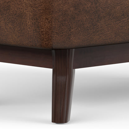 Distressed Chestnut Brown Distressed Vegan Leather | Owen Small Rectangular Storage Ottoman in Distressed Vegan Leather