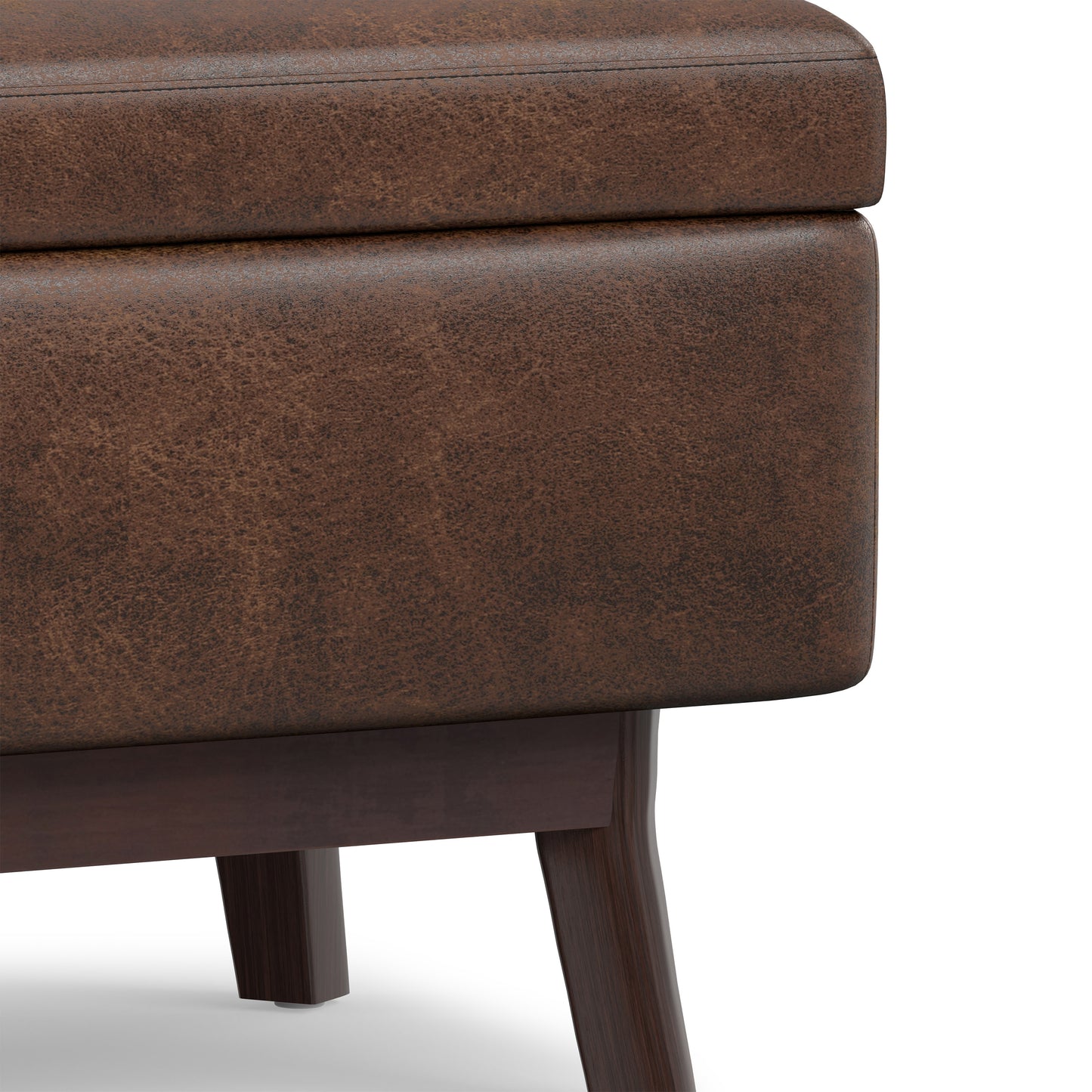 Distressed Chestnut Brown Distressed Vegan Leather | Owen Small Rectangular Storage Ottoman in Distressed Vegan Leather