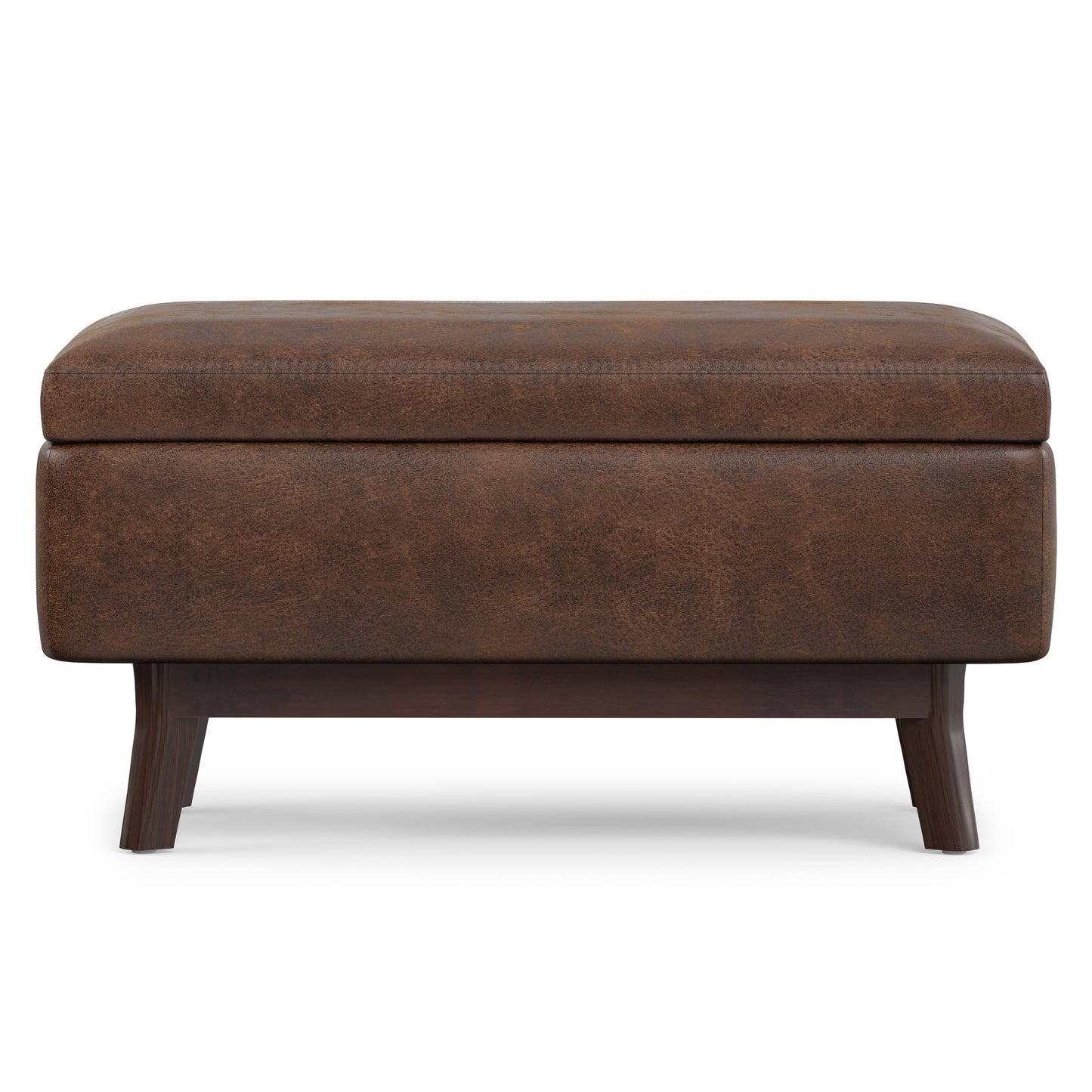 Distressed Chestnut Brown Distressed Vegan Leather | Owen Small Rectangular Storage Ottoman in Distressed Vegan Leather