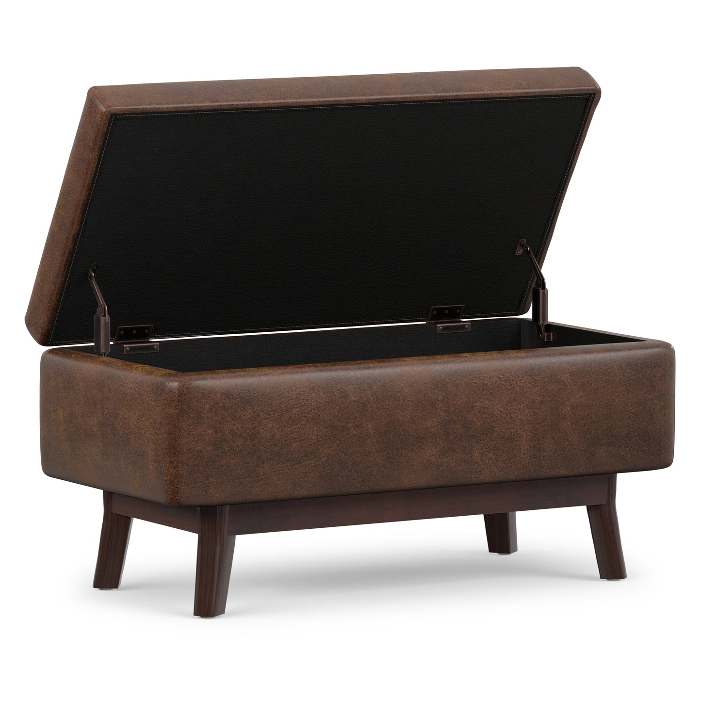 Distressed Chestnut Brown Distressed Vegan Leather | Owen Small Rectangular Storage Ottoman in Distressed Vegan Leather