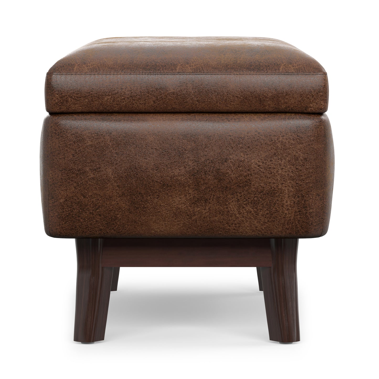 Distressed Chestnut Brown Distressed Vegan Leather | Owen Small Rectangular Storage Ottoman in Distressed Vegan Leather