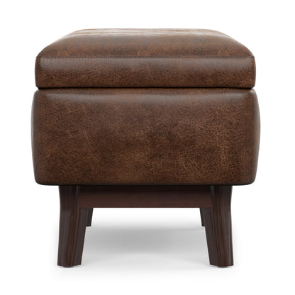 Distressed Chestnut Brown Distressed Vegan Leather | Owen Small Rectangular Storage Ottoman in Distressed Vegan Leather