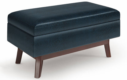 Distressed Dark Blue Distressed Vegan Leather | Owen Small Rectangular Storage Ottoman