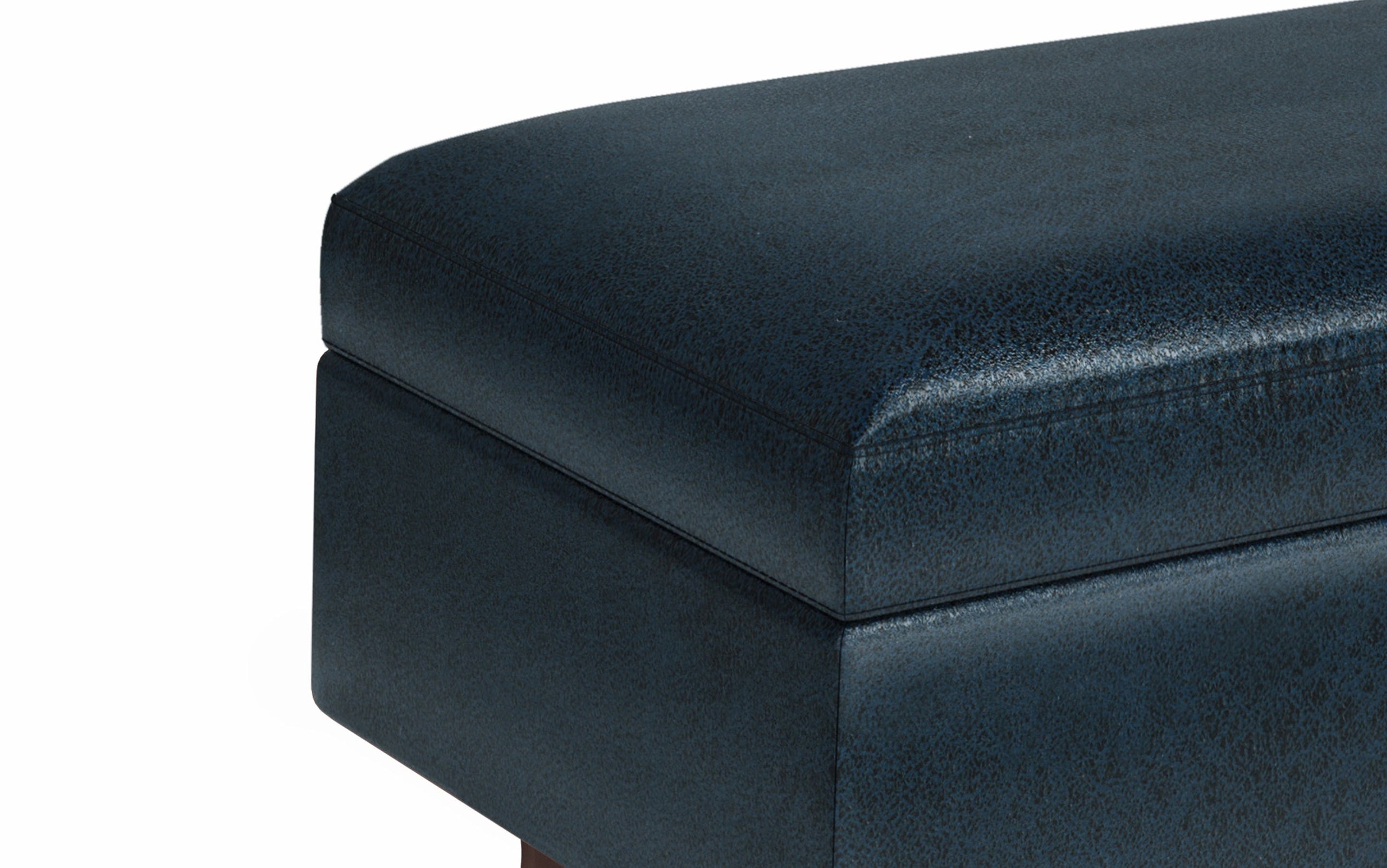 Distressed Dark Blue Distressed Vegan Leather | Owen Small Rectangular Storage Ottoman