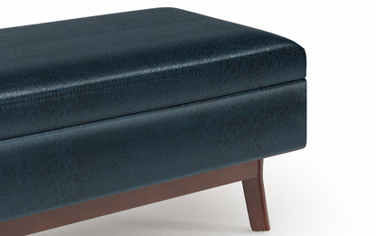 Distressed Dark Blue Distressed Vegan Leather | Owen Small Rectangular Storage Ottoman