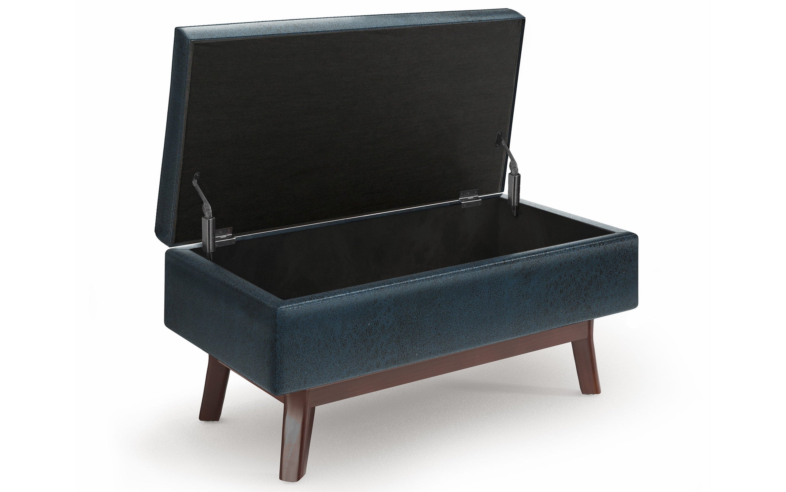 Distressed Dark Blue Distressed Vegan Leather | Owen Small Rectangular Storage Ottoman