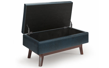 Distressed Dark Blue Distressed Vegan Leather | Owen Small Rectangular Storage Ottoman