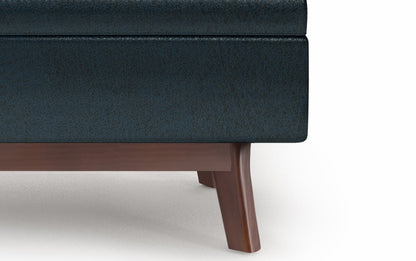 Distressed Dark Blue Distressed Vegan Leather | Owen Small Rectangular Storage Ottoman