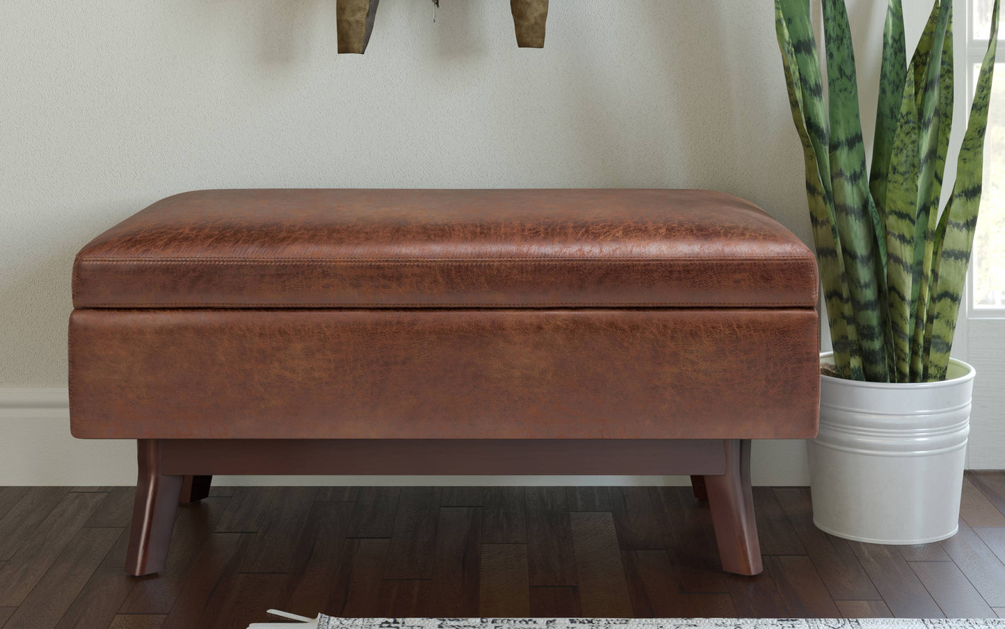 Owen Small Rectangular Storage Ottoman in Distressed Vegan Leather