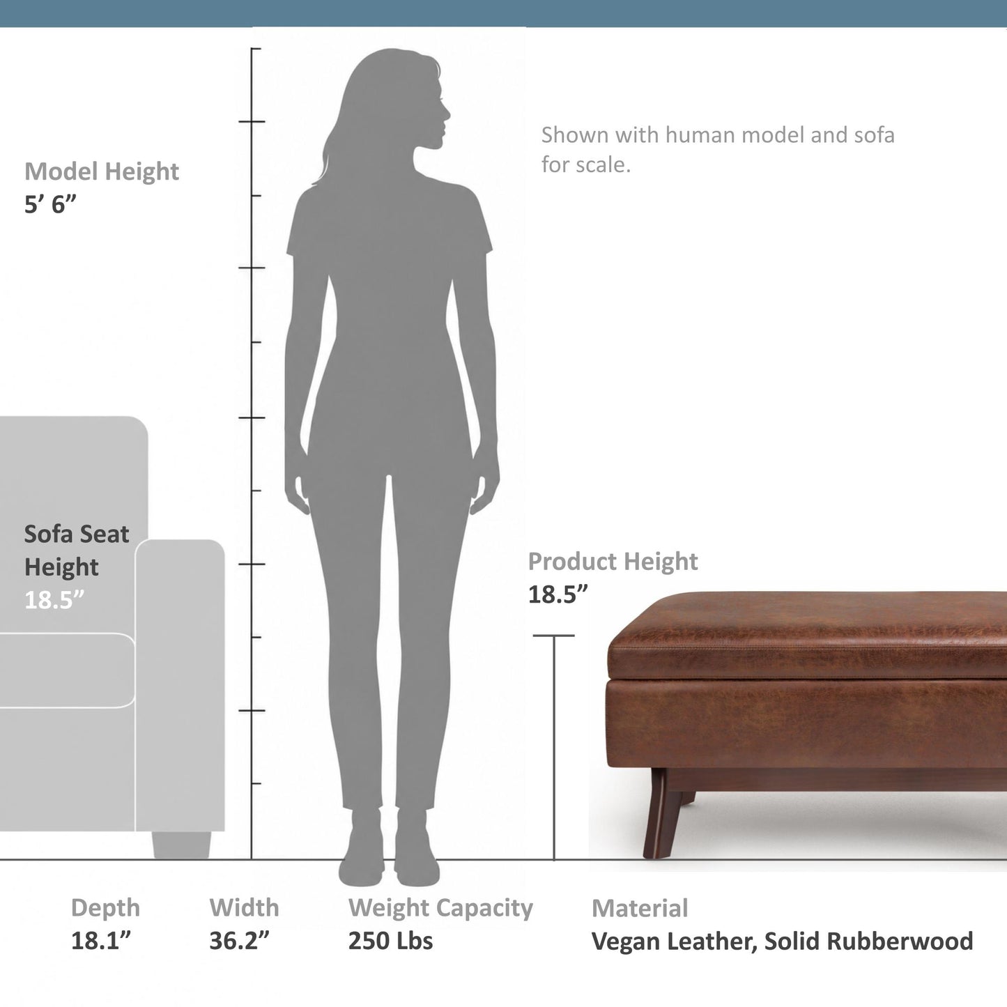 Distressed Saddle Brown Distressed Vegan Leather | Owen Small Rectangular Storage Ottoman in Distressed Vegan Leather