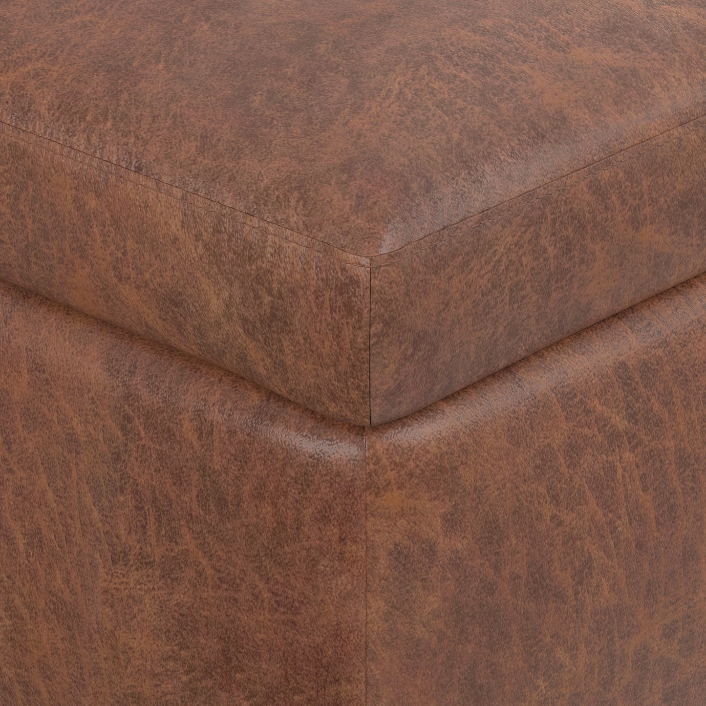 Distressed Saddle Brown Distressed Vegan Leather | Owen Small Rectangular Storage Ottoman in Distressed Vegan Leather