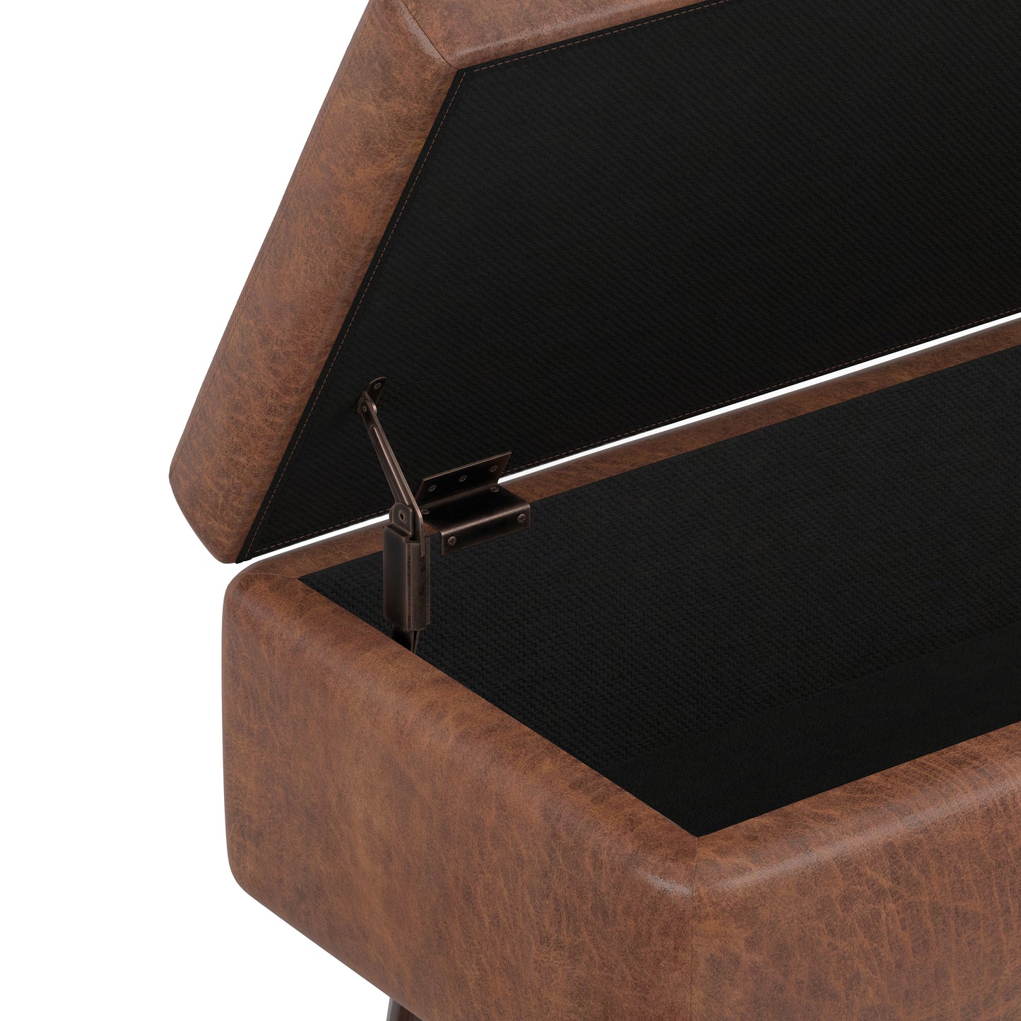 Distressed Saddle Brown Distressed Vegan Leather | Owen Small Rectangular Storage Ottoman in Distressed Vegan Leather