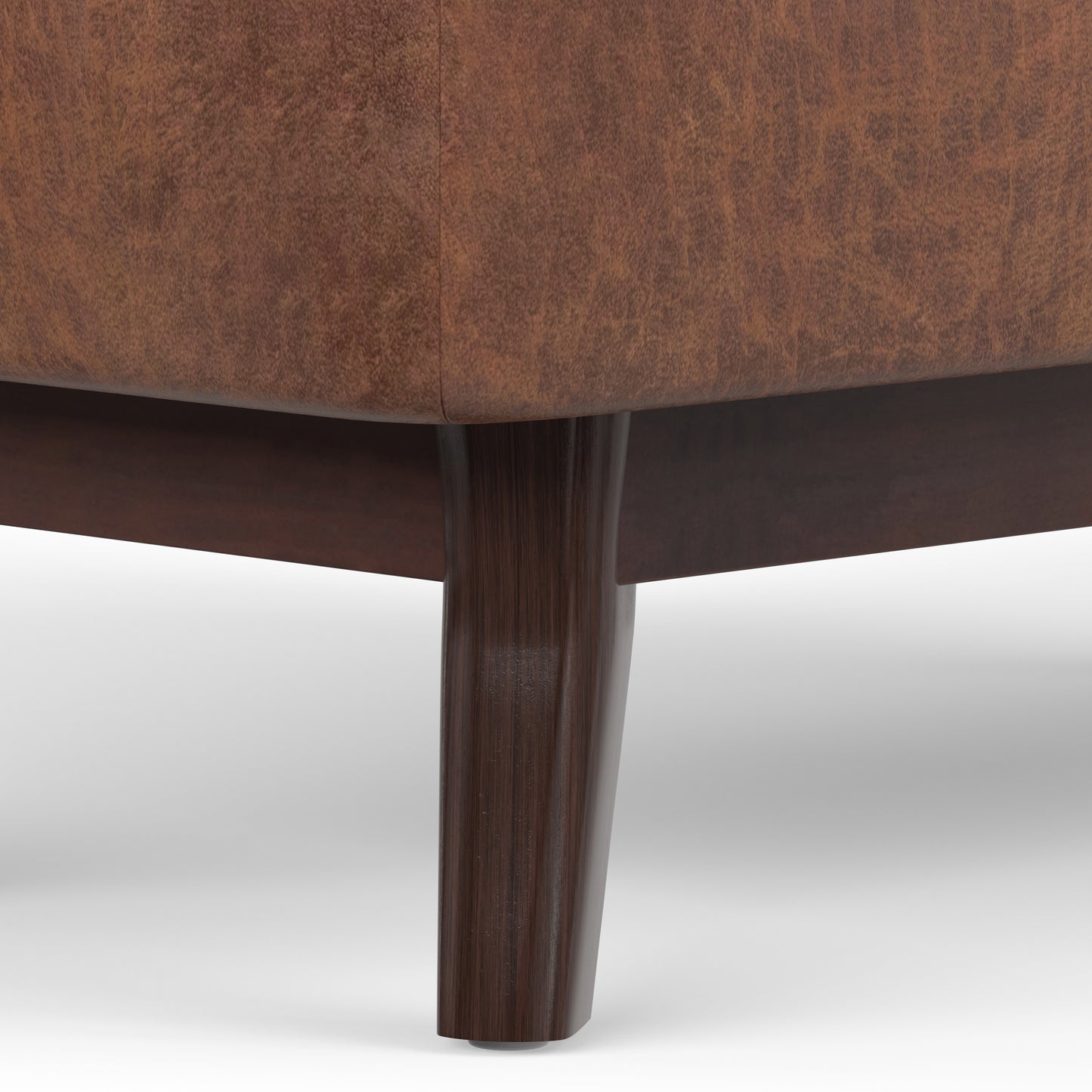 Distressed Saddle Brown Distressed Vegan Leather | Owen Small Rectangular Storage Ottoman in Distressed Vegan Leather