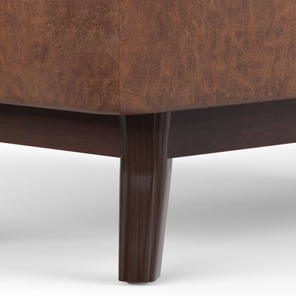 Distressed Saddle Brown Distressed Vegan Leather | Owen Small Rectangular Storage Ottoman in Distressed Vegan Leather