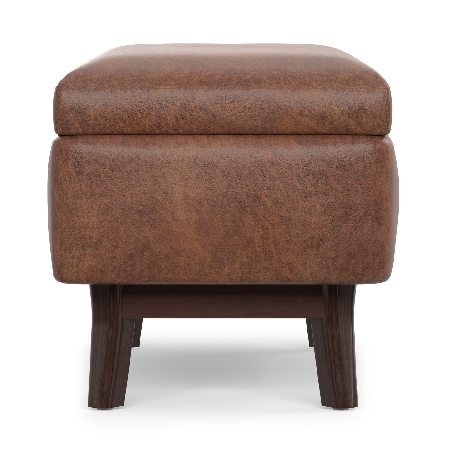 Distressed Saddle Brown Distressed Vegan Leather | Owen Small Rectangular Storage Ottoman in Distressed Vegan Leather