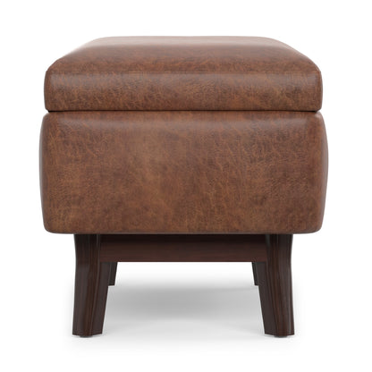 Distressed Saddle Brown Distressed Vegan Leather | Owen Small Rectangular Storage Ottoman in Distressed Vegan Leather
