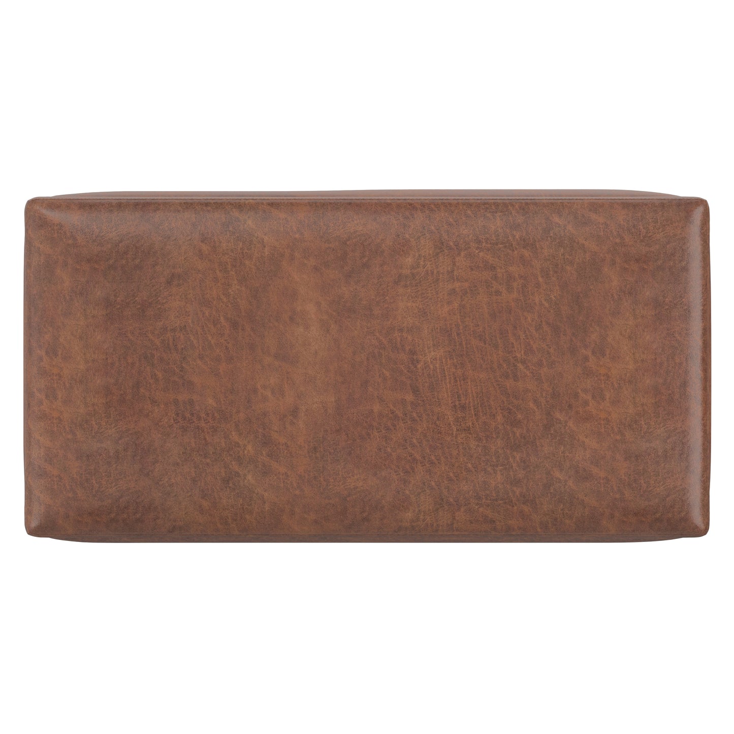 Distressed Saddle Brown Distressed Vegan Leather | Owen Small Rectangular Storage Ottoman in Distressed Vegan Leather