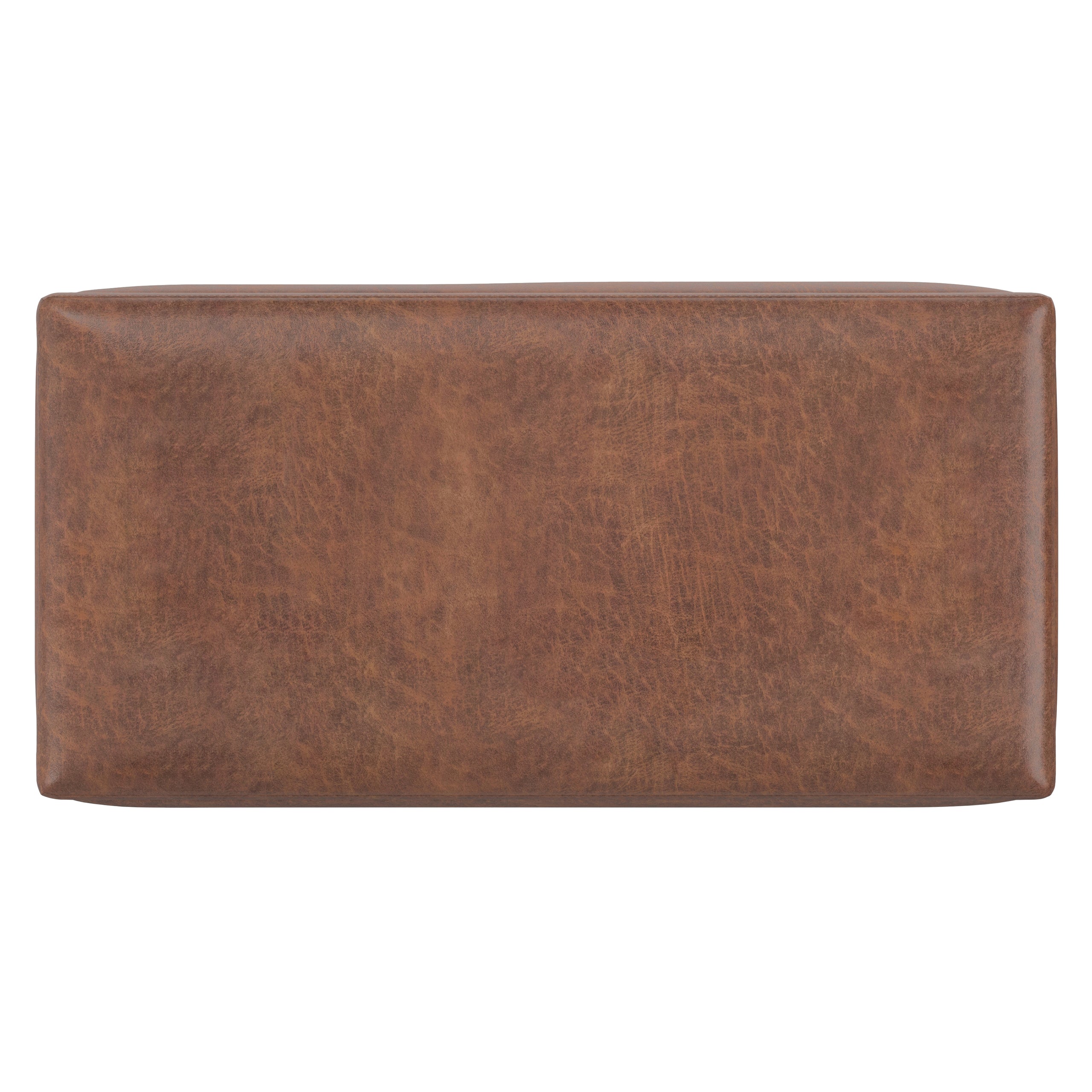 Distressed Saddle Brown Distressed Vegan Leather | Owen Small Rectangular Storage Ottoman in Distressed Vegan Leather