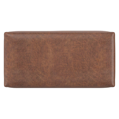 Distressed Saddle Brown Distressed Vegan Leather | Owen Small Rectangular Storage Ottoman in Distressed Vegan Leather