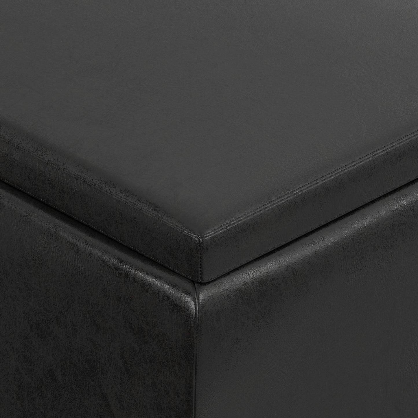 Distressed Black Distressed Vegan Leather | Owen Tray Top Small Coffee Table Storage Ottoman