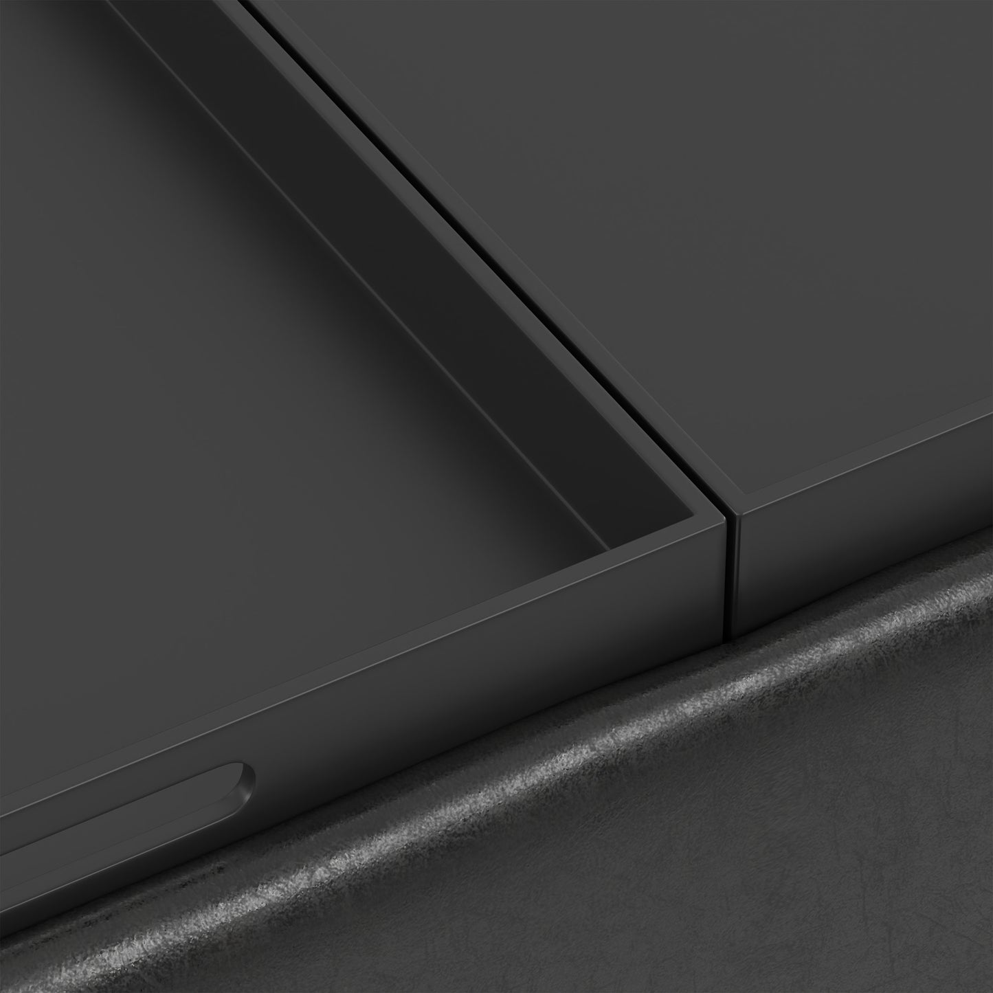 Distressed Black Distressed Vegan Leather | Owen Tray Top Small Coffee Table Storage Ottoman
