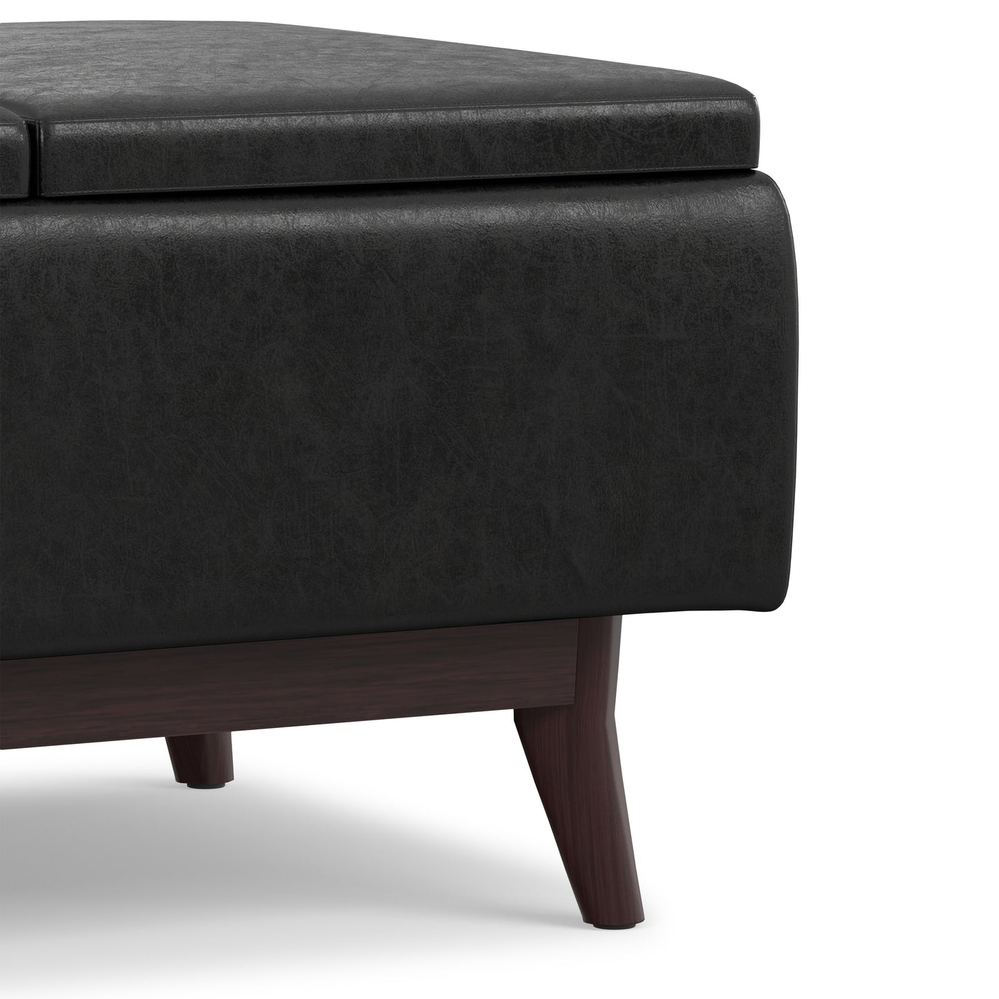 Distressed Black Distressed Vegan Leather | Owen Tray Top Small Coffee Table Storage Ottoman