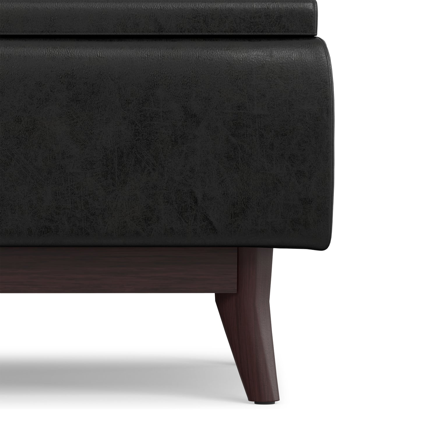 Distressed Black Distressed Vegan Leather | Owen Tray Top Small Coffee Table Storage Ottoman