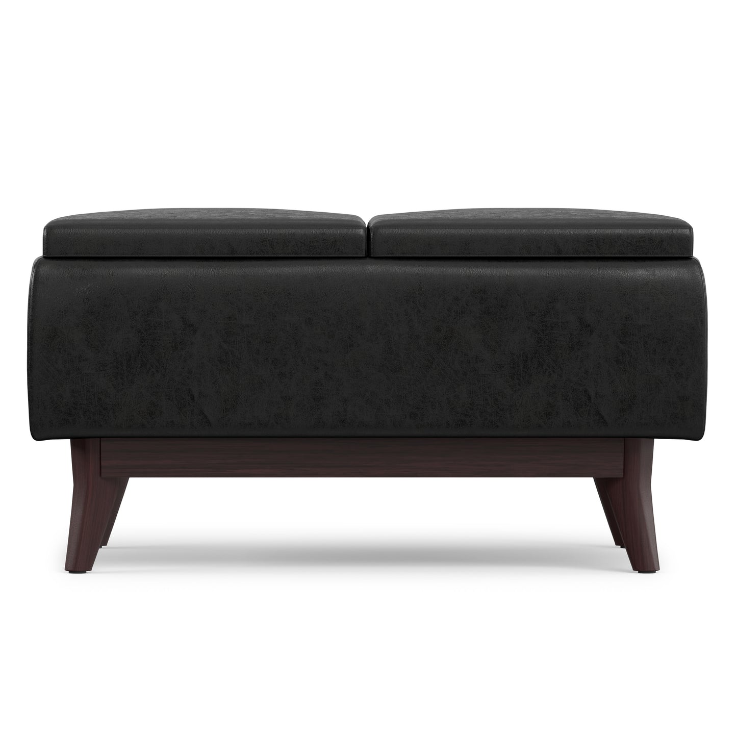 Distressed Black Distressed Vegan Leather | Owen Tray Top Small Coffee Table Storage Ottoman
