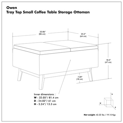 Distressed Chestnut Brown Distressed Vegan Leather | Owen Tray Top Small Coffee Table Storage Ottoman