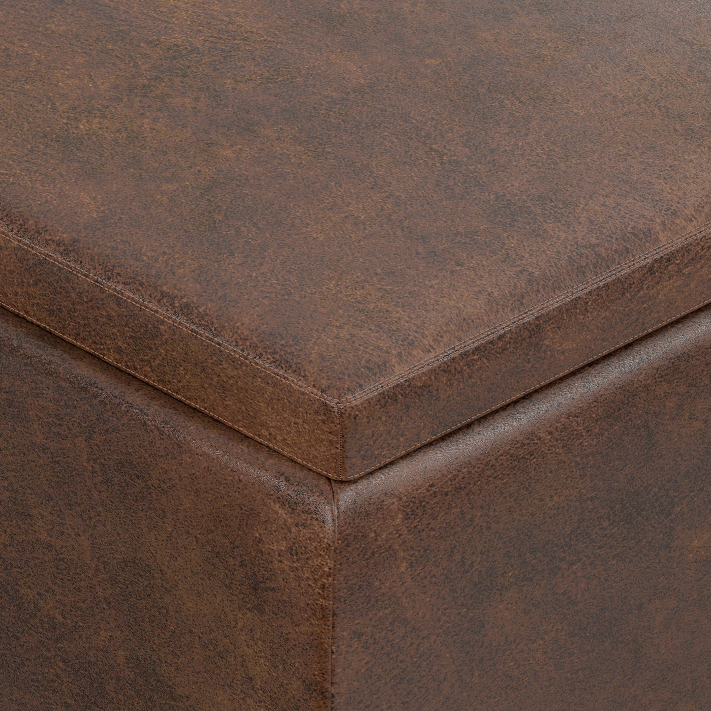 Distressed Chestnut Brown Distressed Vegan Leather | Owen Tray Top Small Coffee Table Storage Ottoman