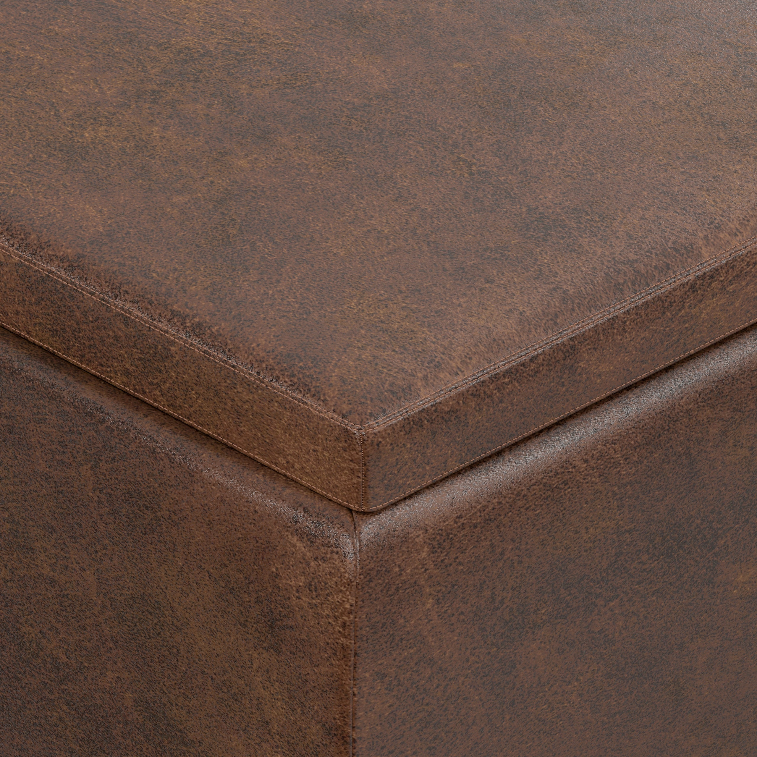Distressed Chestnut Brown Distressed Vegan Leather | Owen Tray Top Small Coffee Table Storage Ottoman