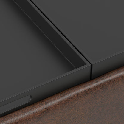 Distressed Chestnut Brown Distressed Vegan Leather | Owen Tray Top Small Coffee Table Storage Ottoman