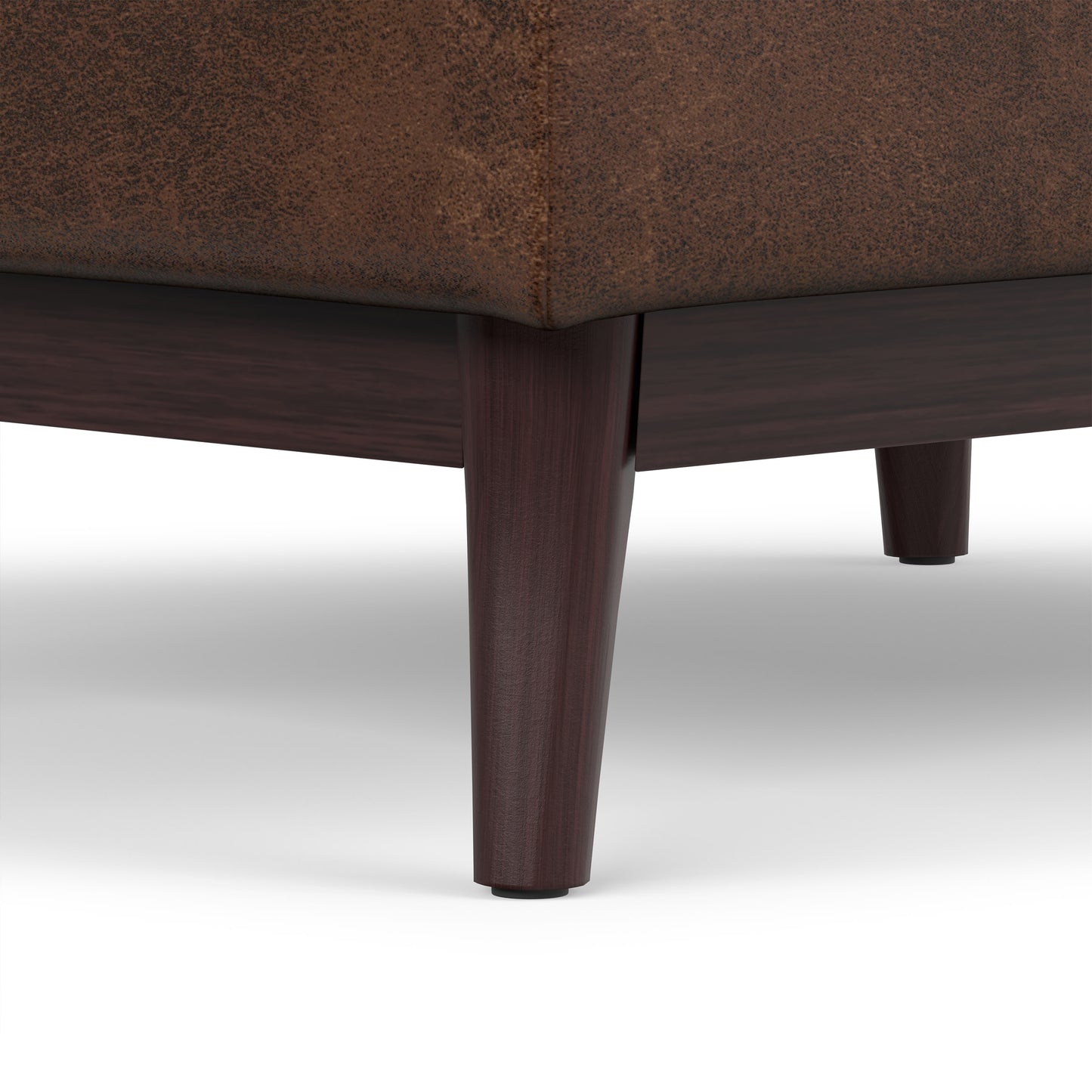 Distressed Chestnut Brown Distressed Vegan Leather | Owen Tray Top Small Coffee Table Storage Ottoman