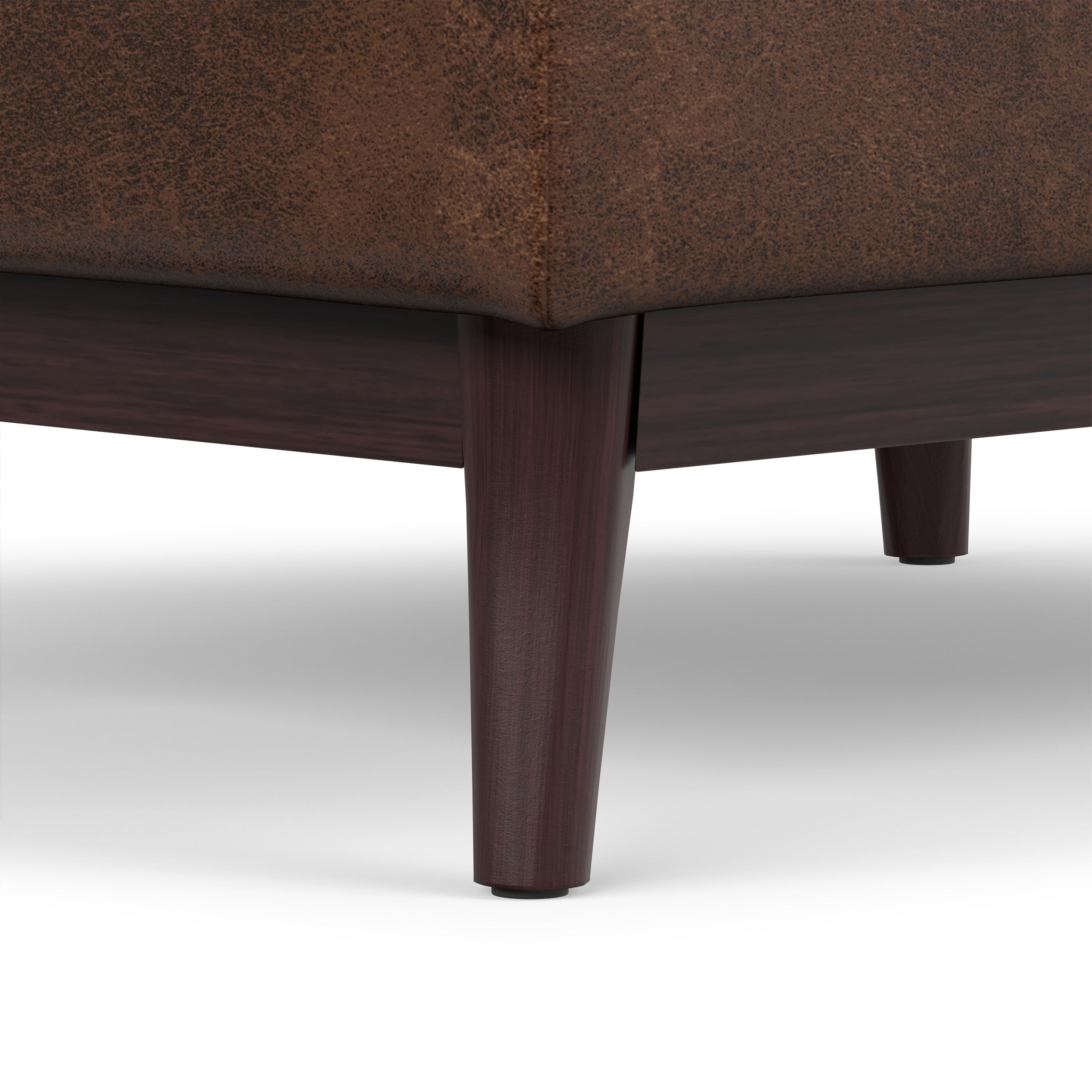 Distressed Chestnut Brown Distressed Vegan Leather | Owen Tray Top Small Coffee Table Storage Ottoman