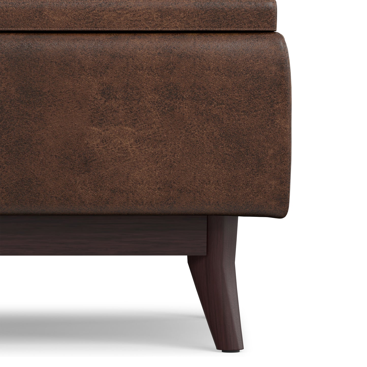 Distressed Chestnut Brown Distressed Vegan Leather | Owen Tray Top Small Coffee Table Storage Ottoman