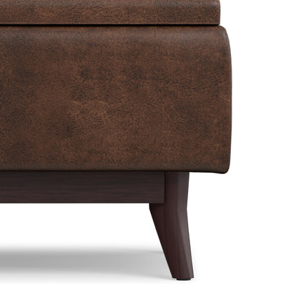 Distressed Chestnut Brown Distressed Vegan Leather | Owen Tray Top Small Coffee Table Storage Ottoman