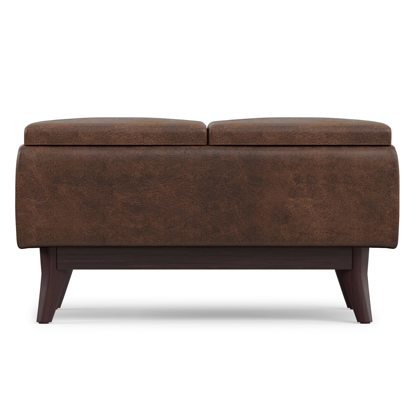 Distressed Chestnut Brown Distressed Vegan Leather | Owen Tray Top Small Coffee Table Storage Ottoman