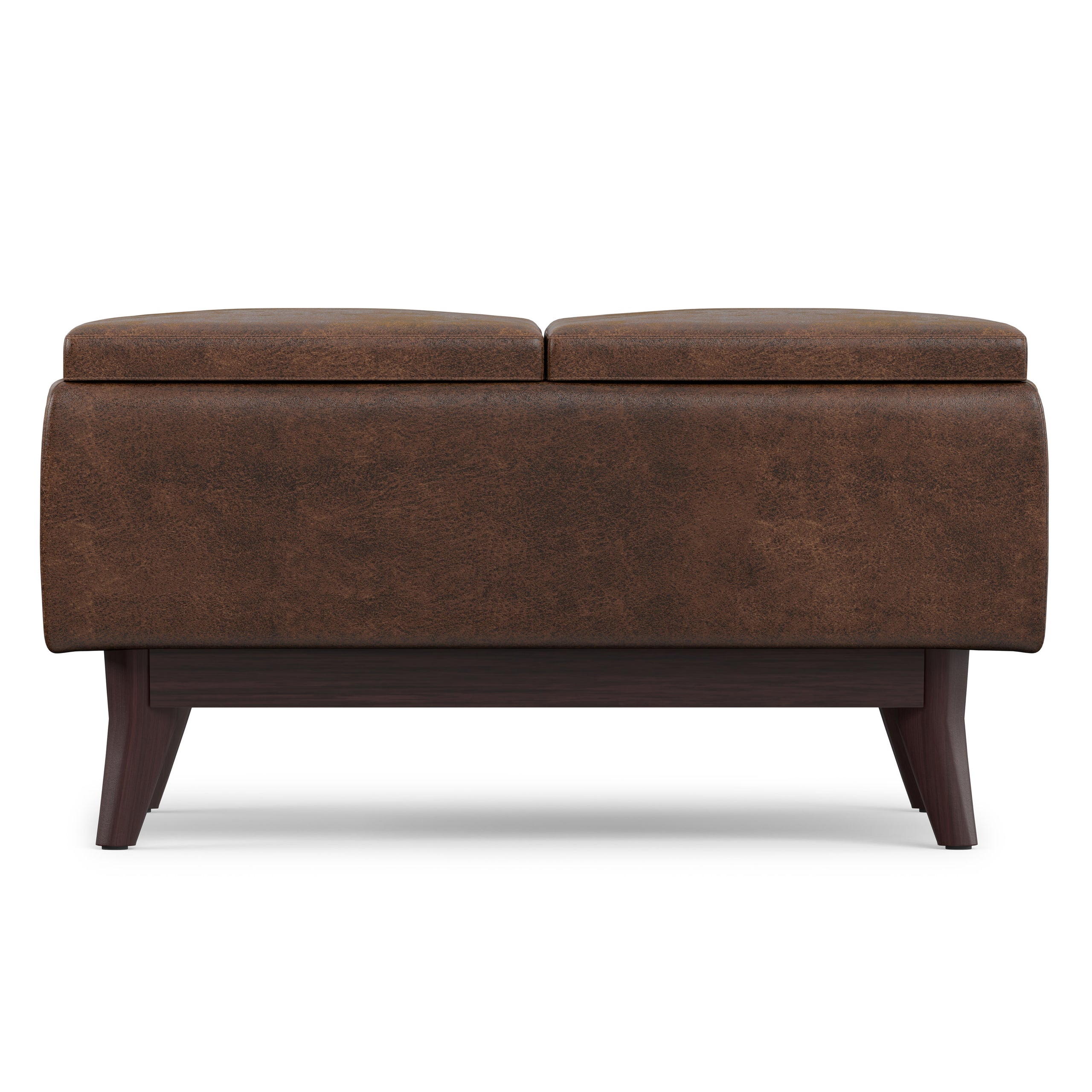 Distressed Chestnut Brown Distressed Vegan Leather | Owen Tray Top Small Coffee Table Storage Ottoman