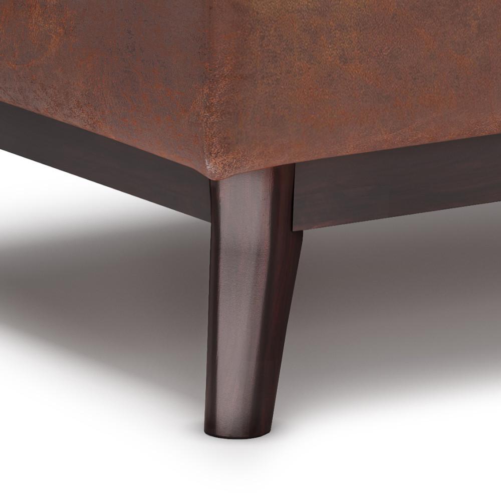 Distressed Saddle Brown Distressed Vegan Leather | Owen Tray Top Small Coffee Table Storage Ottoman
