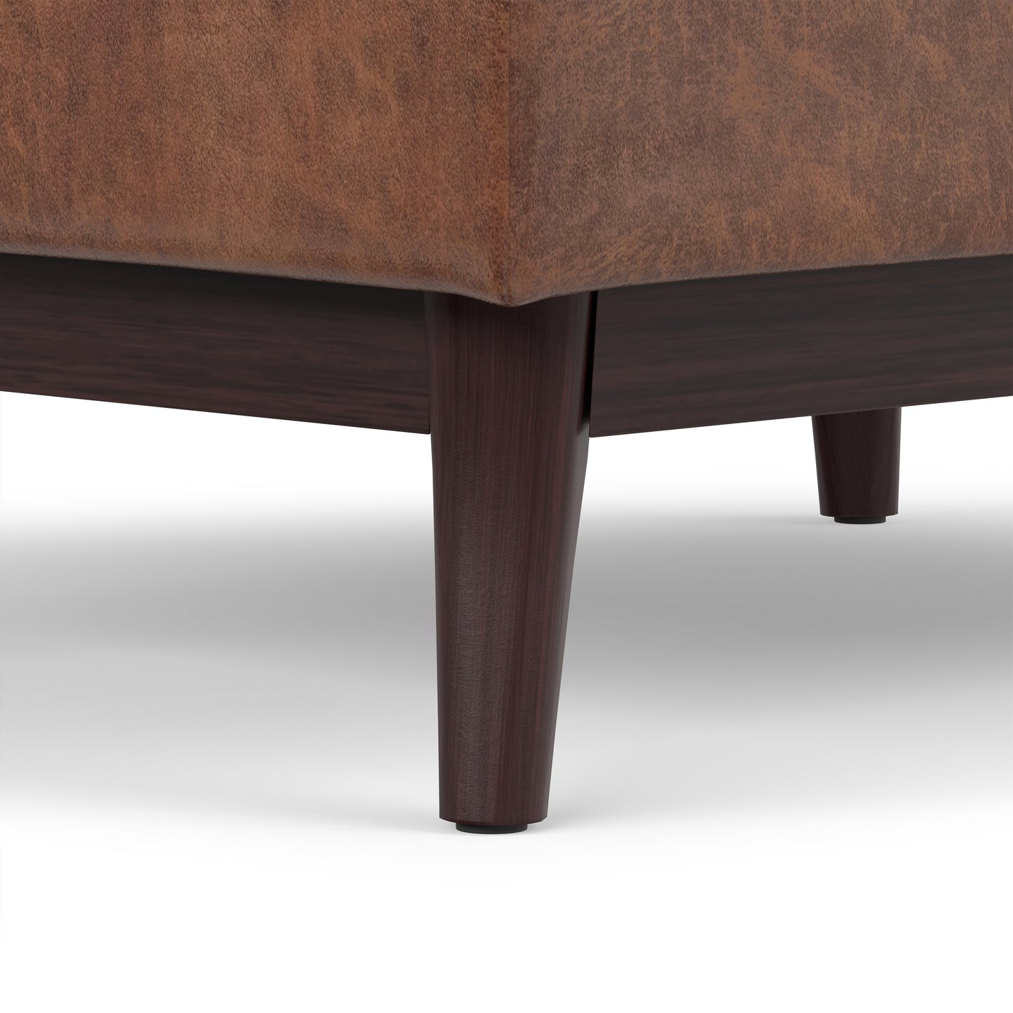 Distressed Saddle Brown Distressed Vegan Leather | Owen Tray Top Small Coffee Table Storage Ottoman