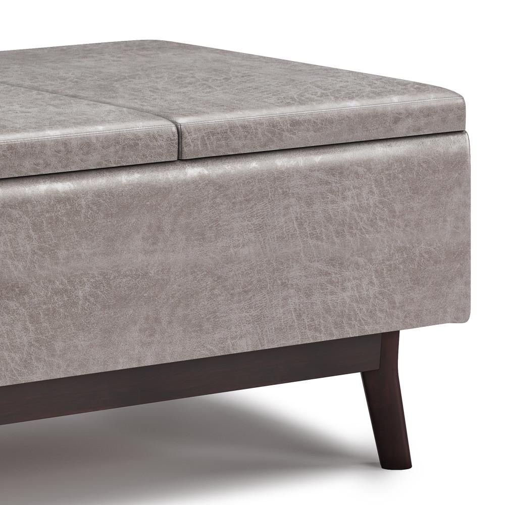 Distressed Grey Distressed Vegan Leather | Owen Tray Top Small Coffee Table Storage Ottoman