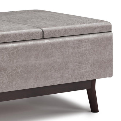 Distressed Grey Distressed Vegan Leather | Owen Tray Top Small Coffee Table Storage Ottoman