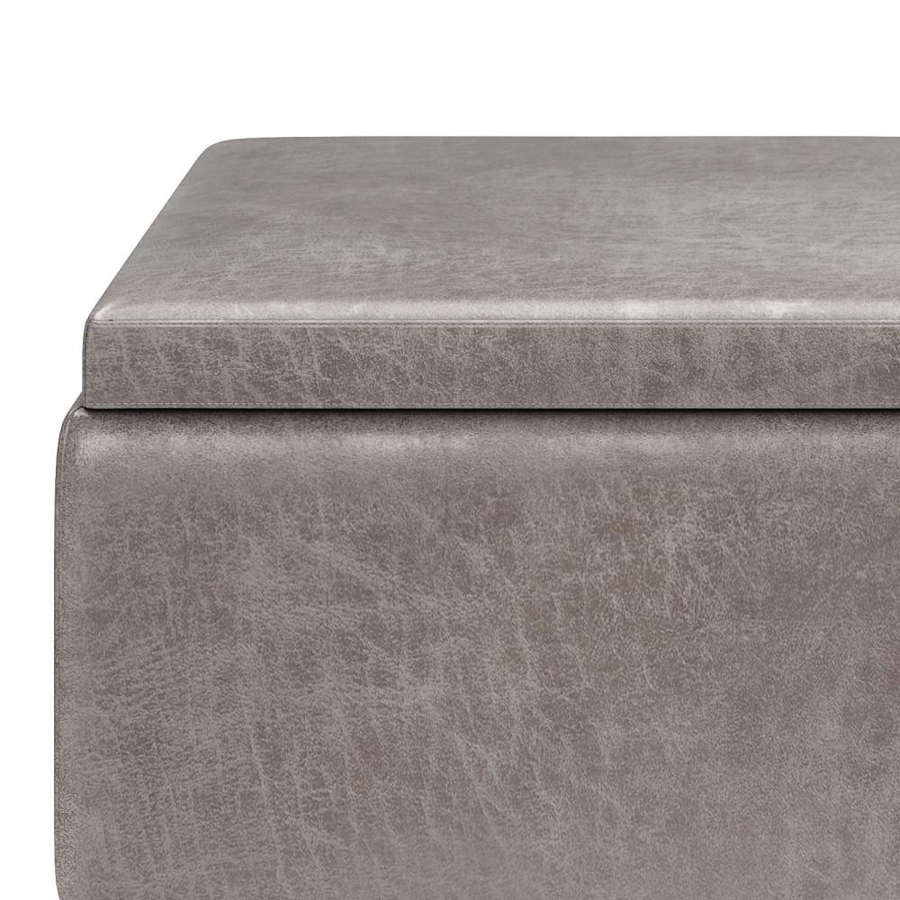 Distressed Grey Distressed Vegan Leather | Owen Tray Top Small Coffee Table Storage Ottoman