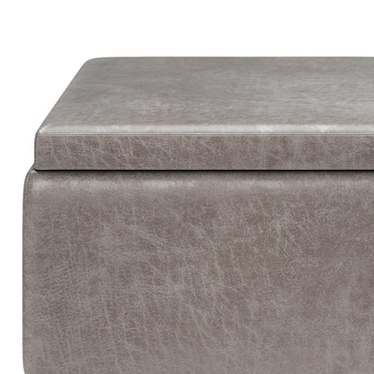 Distressed Grey Distressed Vegan Leather | Owen Tray Top Small Coffee Table Storage Ottoman