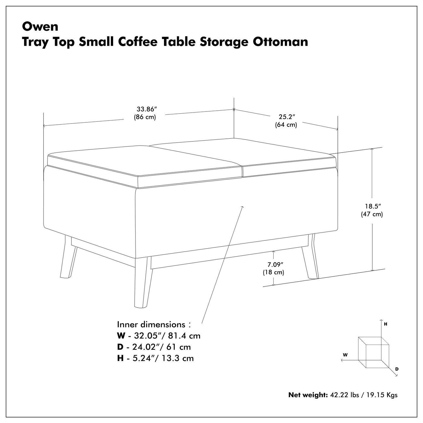 Distressed Grey Distressed Vegan Leather | Owen Tray Top Small Coffee Table Storage Ottoman