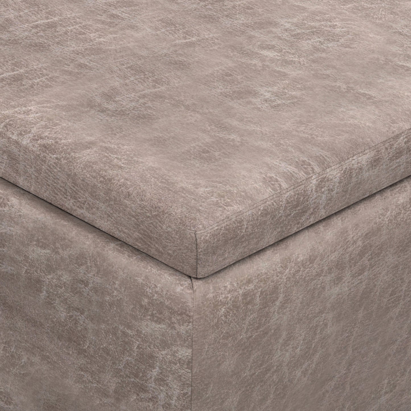 Distressed Grey Taupe Distressed Vegan Leather | Owen Tray Top Small Coffee Table Storage Ottoman