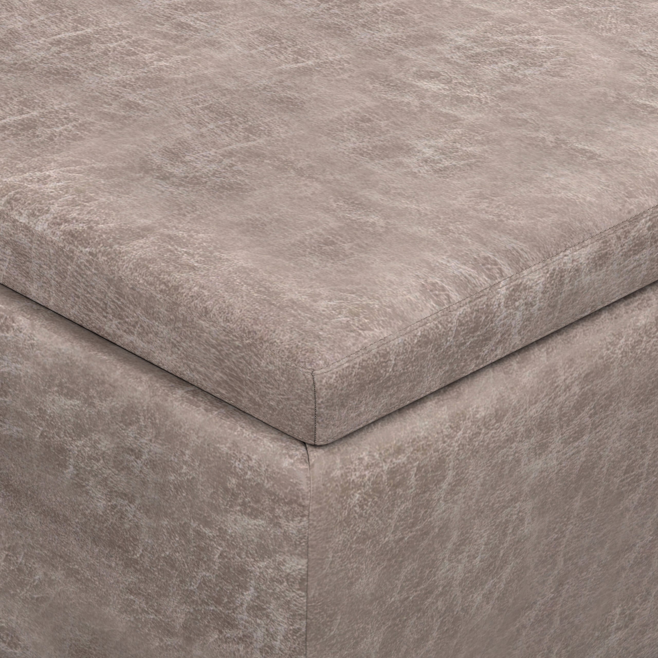 Distressed Grey Taupe Distressed Vegan Leather | Owen Tray Top Small Coffee Table Storage Ottoman